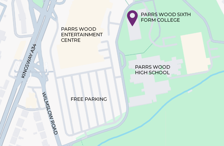 Google Maps view of Parrs Wood Sixth Form College